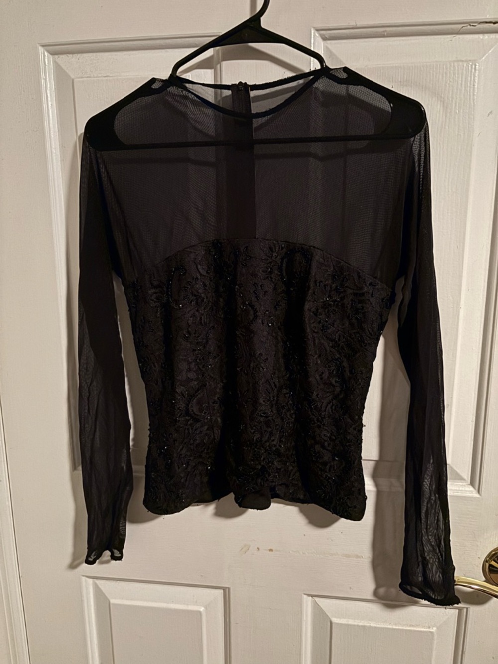 Tadashi Collection Black Beaded Mesh Top